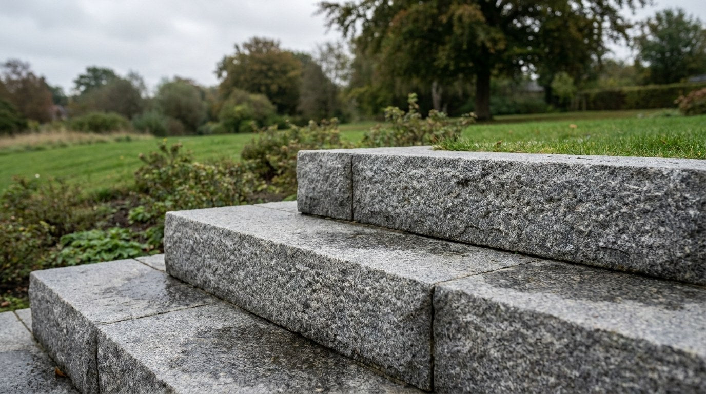 Granit trappetrin i professionelt anlægsprojekt