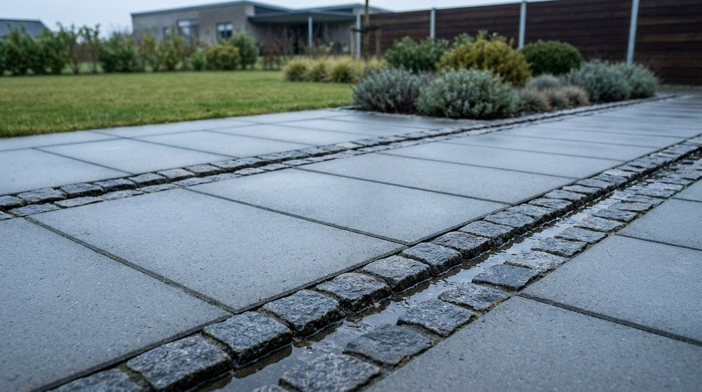 Betonfliser i kombination med natursten i et dansk anlægsprojekt